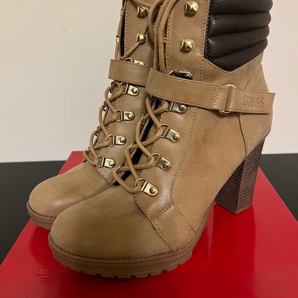 Guess Tan Heeled Boots with Sturdy Sole never worn